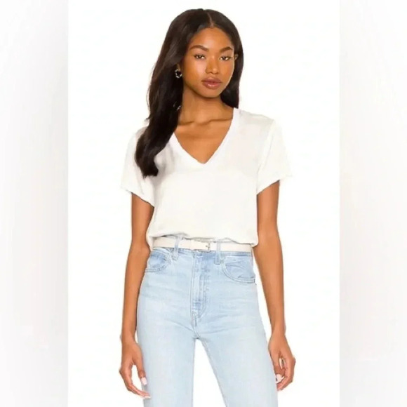 Nation LTD June Sateen V Neck Top in White - Picture 2 of 8